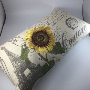 Rectangular Pillow Linen Embroidered Sunflower Paris 22" x 12"